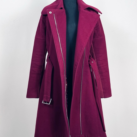 BCBGeneration Vibrant Berry Fit and Flare Peplum Pea Coat - Picture 3 of 8